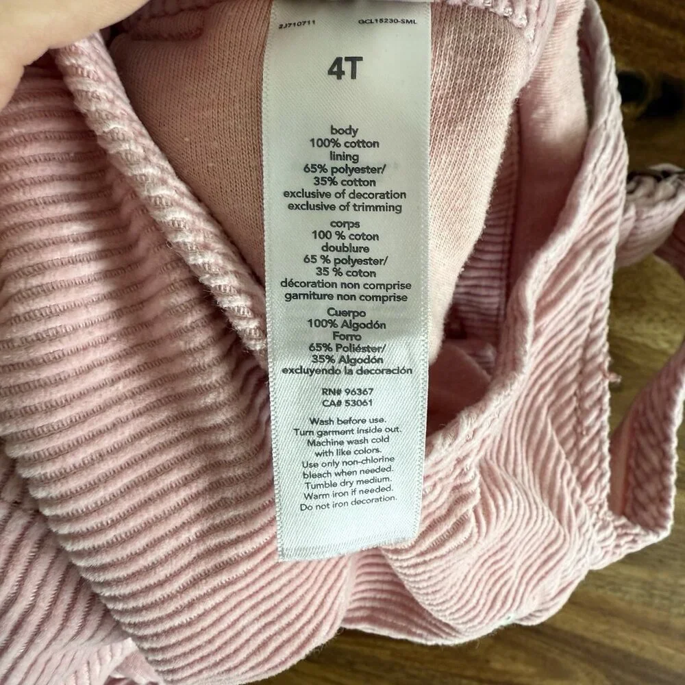 Oshkosh B'gosh Girl's‎ 4T Corduroy Overall PINK Preppy Classic School Play